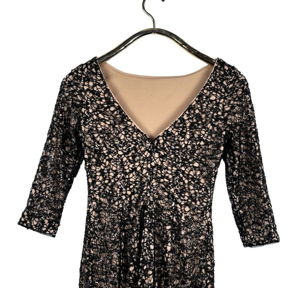 AIDAN MATTOX SEQUIN EMBELLISHED CROCHET LACE BOAT NECK 3/4 SLEEVES SHEATH DRESS - Picture 7 of 14